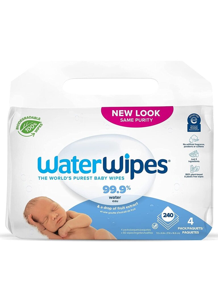 Drėgnos servetėlės kūdikiams WaterWipes, 4x60 vnt kaina ir informacija | Higienos prekės mamoms | pigu.lt