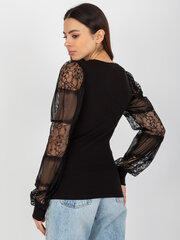 черная формальная блуза в рубчик с кружевом och bella цена и информация | Женские блузки, рубашки | pigu.lt