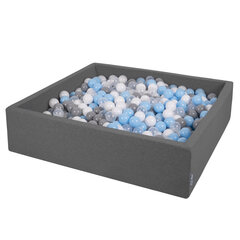 Квадратный бассейн с мячами KiddyMoon Square Ball Pool 120х30 см/1000 шт. Ø 7 см, темно-серый: серый/белый/прозрачный/голубой цена и информация | Игрушки для малышей | pigu.lt