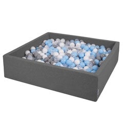 Квадратный бассейн с мячами KiddyMoon Square Ball Pool 120х30 см/600 шт. Ø 7 см, темно-серый: серый/белый/прозрачный/голубой цена и информация | Игрушки для малышей | pigu.lt