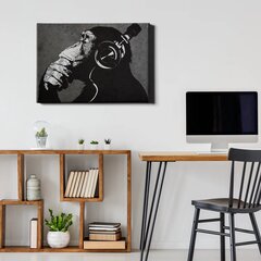 Настенный печатный холст Banksy Dj Обезьяна в наушниках Чёрно-белое граффити декор интерьера - 60 х 40 см цена и информация | Репродукции, картины | pigu.lt
