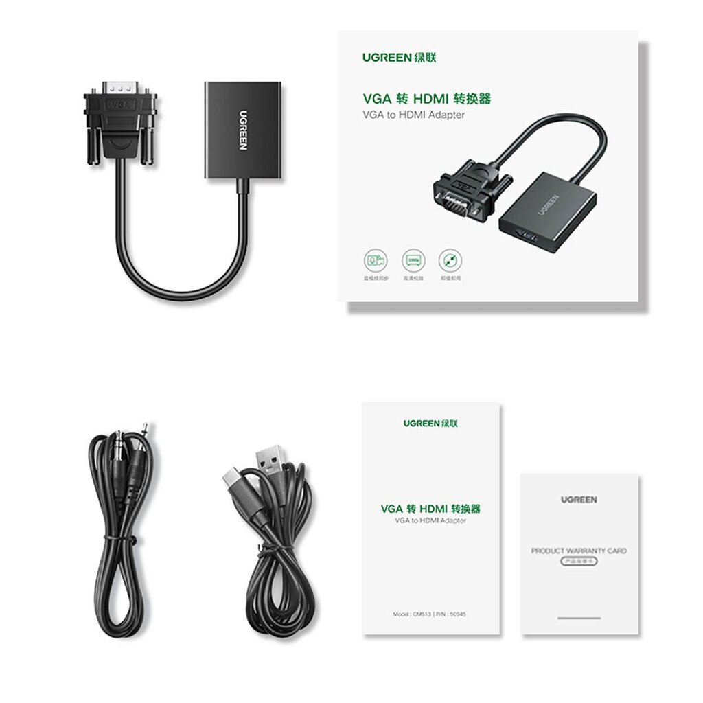 Ugreen kabelio adapteris VGA HDMI CM513, 0,15m kaina ir informacija | Adapteriai, USB šakotuvai | pigu.lt