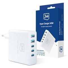Сетевая зарядка 3mk Hyper GaN Charger 3xType-C/2xUSB-A 140W белая цена и информация | Зарядные устройства для телефонов | pigu.lt