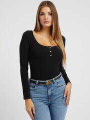 Топ с длинным рукавом GUESS JEANS Karlee Jewel Btn Henley Jet Black 563934800 цена и информация | Женские футболки | pigu.lt