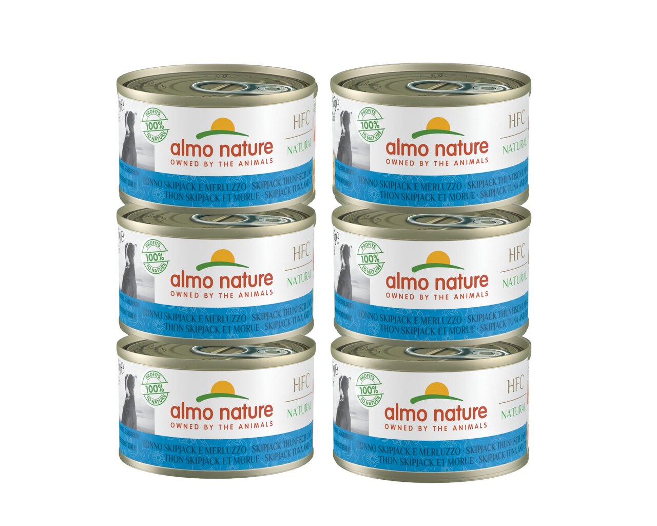 Almo Nature HFC Natural konservai šunims, tunas ir menkė, 6 х 95 g kaina ir informacija | Konservai šunims | pigu.lt