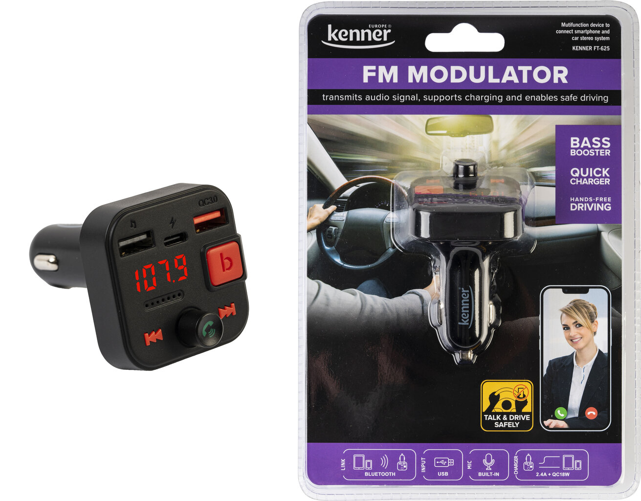 Automobilinis FM moduliatorius Kenner FT-625 цена и информация | FM moduliatoriai | pigu.lt