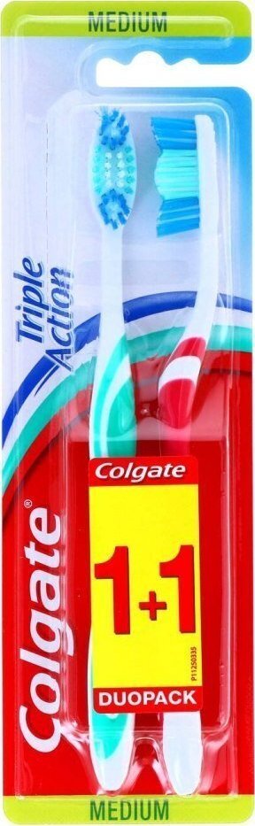 Dantų šepetėlis Colgate Triple Action Medium Toothbrush 1 + 1 vnt. цена и информация | Dantų šepetėliai, pastos | pigu.lt