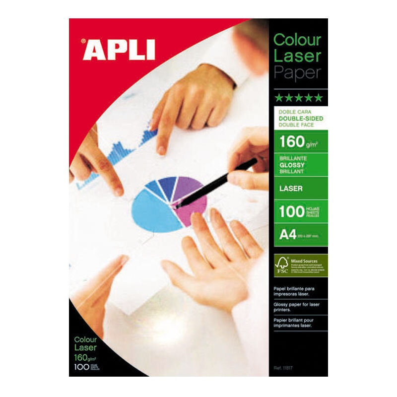 Foto popierius Apli Colour Laser Glossy, A4, 160 g/m2, 100 lapų цена и информация | Sąsiuviniai ir popieriaus prekės | pigu.lt