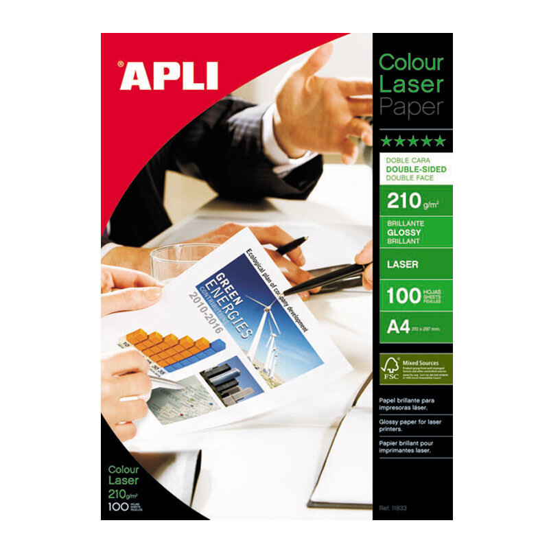 Foto popierius Apli Colour Laser Glossy, A4, 210 g/m2, 100 lapų цена и информация | Sąsiuviniai ir popieriaus prekės | pigu.lt