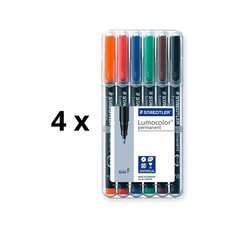 Постоянный маркер Statdtler Lumocolor 318F, 0,6 мм, 6 цветовых наборов 4 шт. цена и информация | Письменные принадлежности | pigu.lt