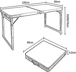 Складной стол Essen Tools LC02 | 120x60x55/60/70 см цена и информация | Туристическая мебель | pigu.lt