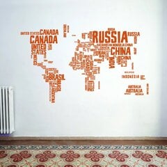 Виниловая наклейка на стену Большая оранжевая карта мира и стран Декор интерьера - 140 х 76 см цена и информация | Интерьерные наклейки | pigu.lt