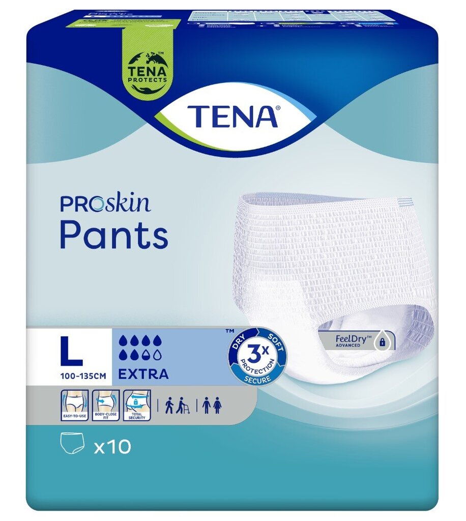 Sauskelnės suaugusiems Tena Pants Extra L, 10 vnt. цена и информация | Sauskelnės, įklotai, paklotai suaugusiems | pigu.lt