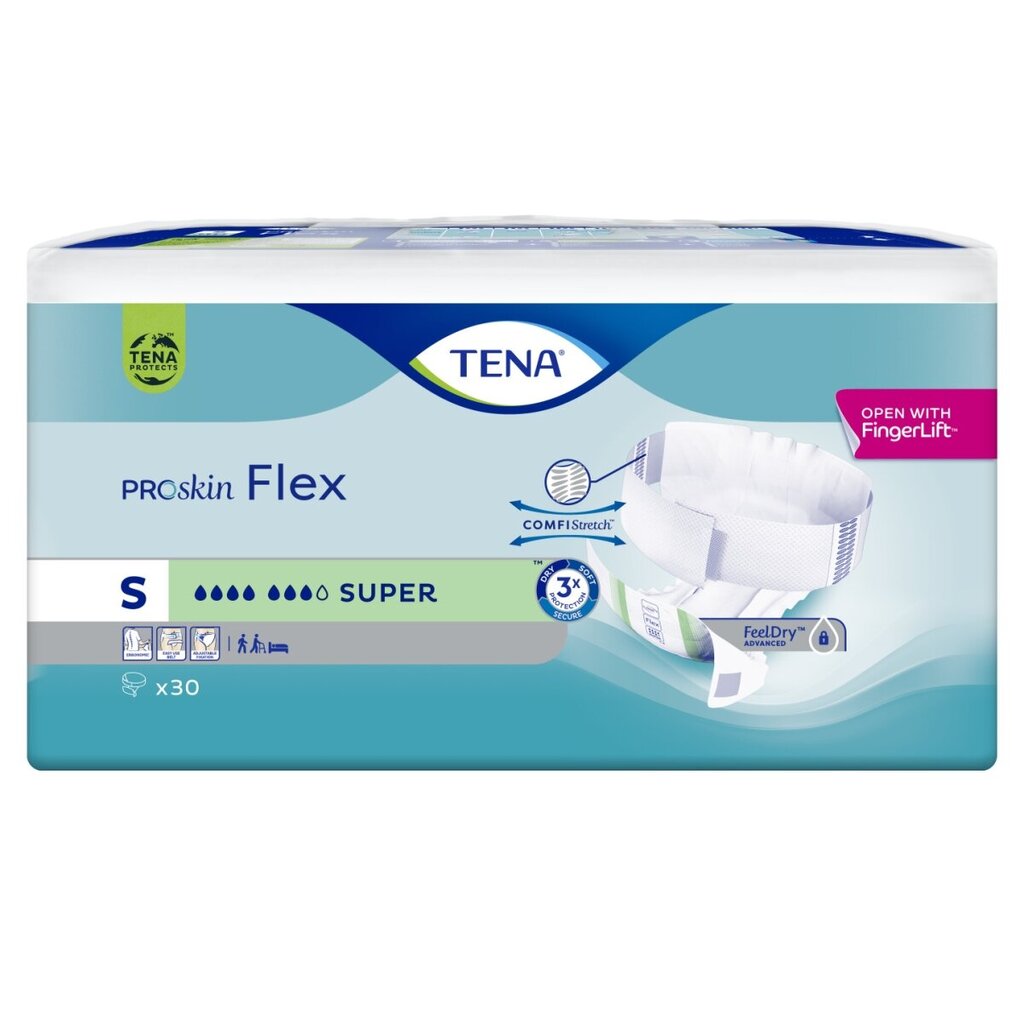 Sauskelnės suaugusiems Tena Flex Super S, 30 vnt. kaina ir informacija | Sauskelnės, įklotai, paklotai suaugusiems | pigu.lt