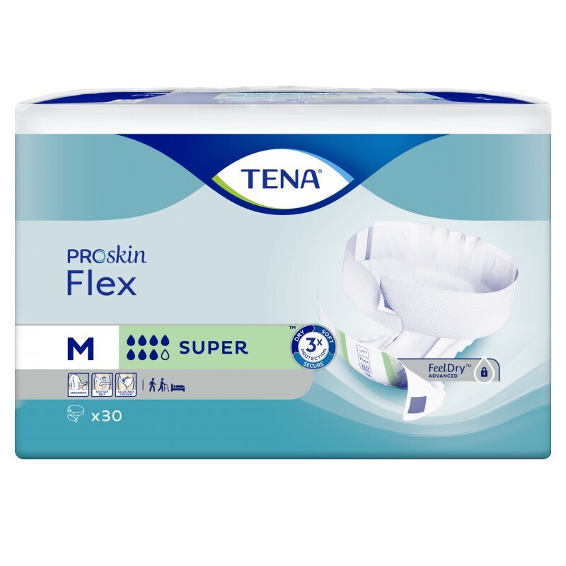Sauskelnės suaugusiems Tena Flex Super M, 30 vnt. kaina ir informacija | Sauskelnės, įklotai, paklotai suaugusiems | pigu.lt