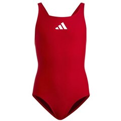 Maudymosi kostiumėlis mergaitėms Adidas 3 Bars Sol ST Jr IC4725, raudonas kaina ir informacija | Maudymukai mergaitėms | pigu.lt