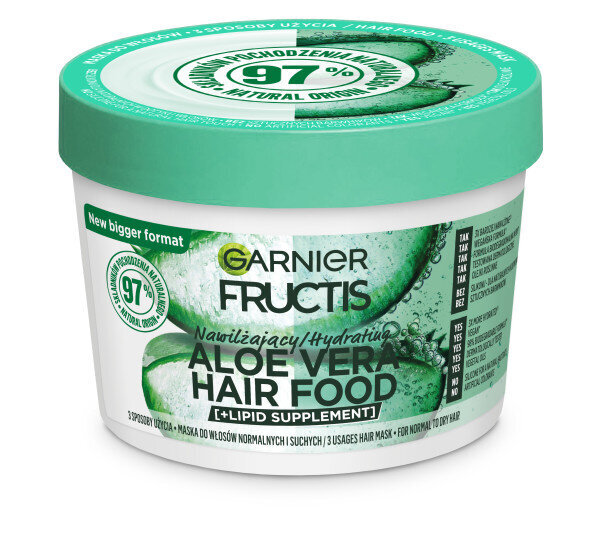 Drėkinamoji palukų kaukė Garnier Garnier Fructis Hair Food Aloe Vera, 400 ml kaina ir informacija | Priemonės plaukų stiprinimui | pigu.lt