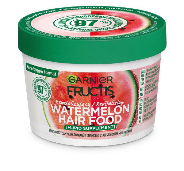 Atgaivinanti plaukų kaukė Garnier Fructis Hair Food Watermelon, 400 ml цена и информация | Priemonės plaukų stiprinimui | pigu.lt