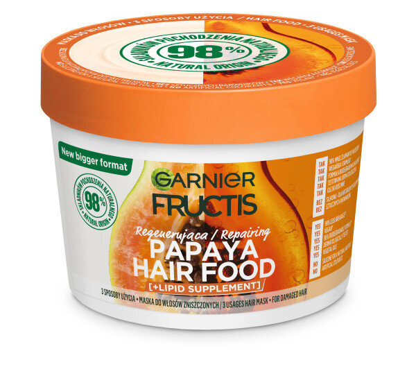 Maitinanti plaukų kaukė Garnier Fructis Hair Food Papaya, 400 ml kaina ir informacija | Priemonės plaukų stiprinimui | pigu.lt