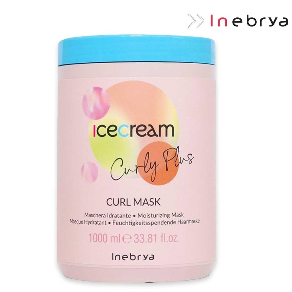 Kaukė garbanotiems plaukams Inebrya Ice Cream Curly Plus, 1000 ml цена и информация | Priemonės plaukų stiprinimui | pigu.lt