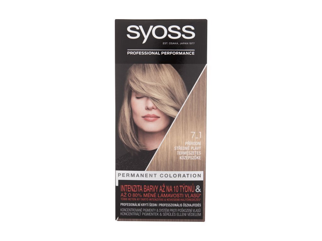 Plaukų dažai Syoss Permanent Coloration Hair Color, 7-1 Natural medium fawn, 50 ml kaina ir informacija | Plaukų dažai | pigu.lt