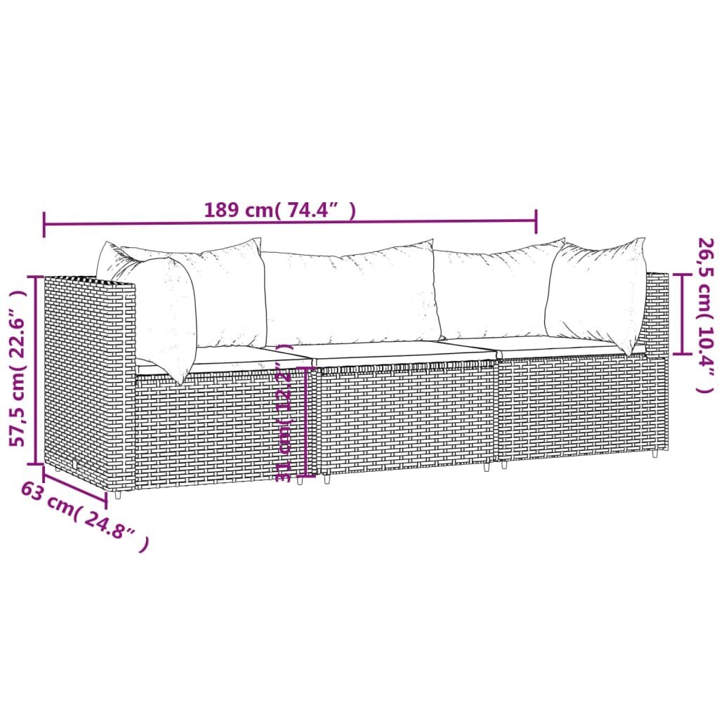 Sodo komplektas su pagalvėlėmis vidaXL, pilkas kaina ir informacija | Lauko baldų komplektai | pigu.lt