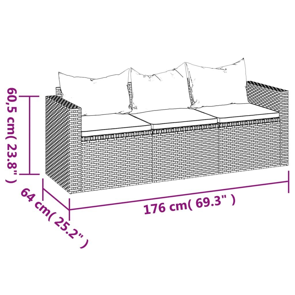 Trivietė sodo sofa vidaXL, ruda kaina ir informacija | Lauko kėdės, foteliai, pufai | pigu.lt