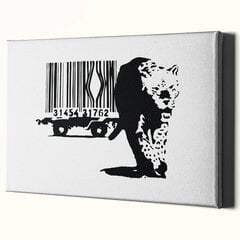 Sieninės spaudos drobė Banksy Graffiti Leopard ir Brūkšninio kodo interjero dekoras – 100 x 71 cm kaina ir informacija | Reprodukcijos, paveikslai | pigu.lt