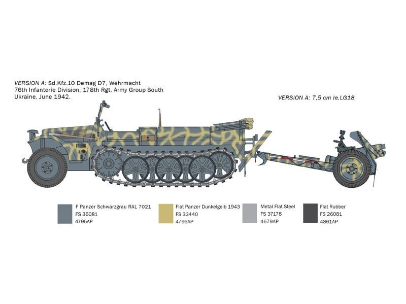 Konstruktorius Italeri Sd. Kfz. 10 Demag D7 with 7,5 cm leIG 18 and crew, 1/35, 6595 цена и информация | Konstruktoriai ir kaladėlės | pigu.lt