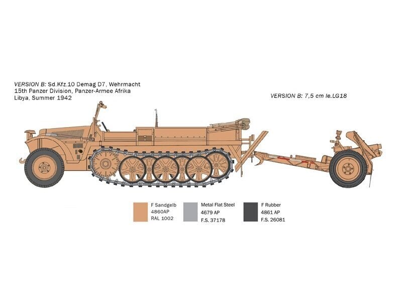 Konstruktorius Italeri Sd. Kfz. 10 Demag D7 with 7,5 cm leIG 18 and crew, 1/35, 6595 цена и информация | Konstruktoriai ir kaladėlės | pigu.lt