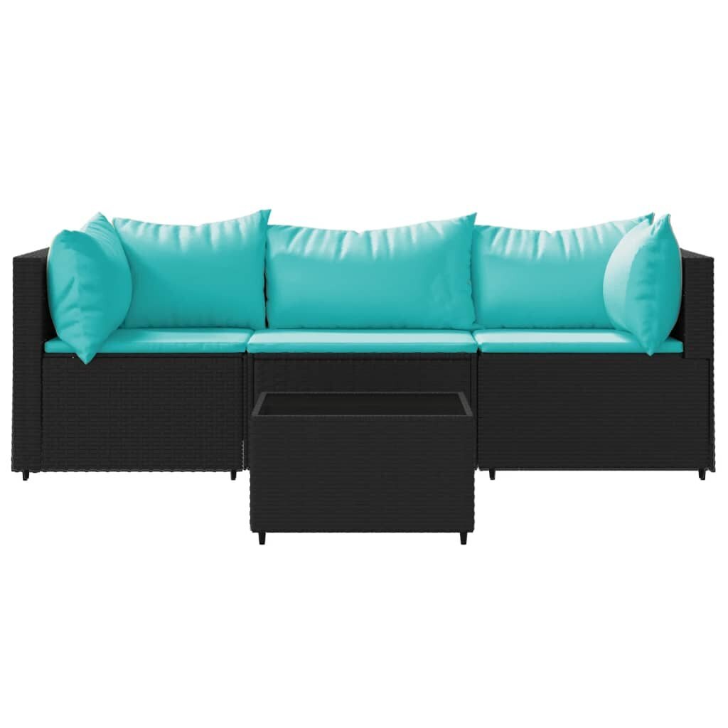 Lauko baldų komplektas vidaXL, 4 dalių, juodas/mėlynas kaina ir informacija | Lauko baldų komplektai | pigu.lt