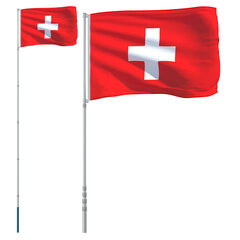 VidaXL Šveicarijos vėliava su stiebu, 5,55 m цена и информация | Флаги и аксессуары к ним | pigu.lt