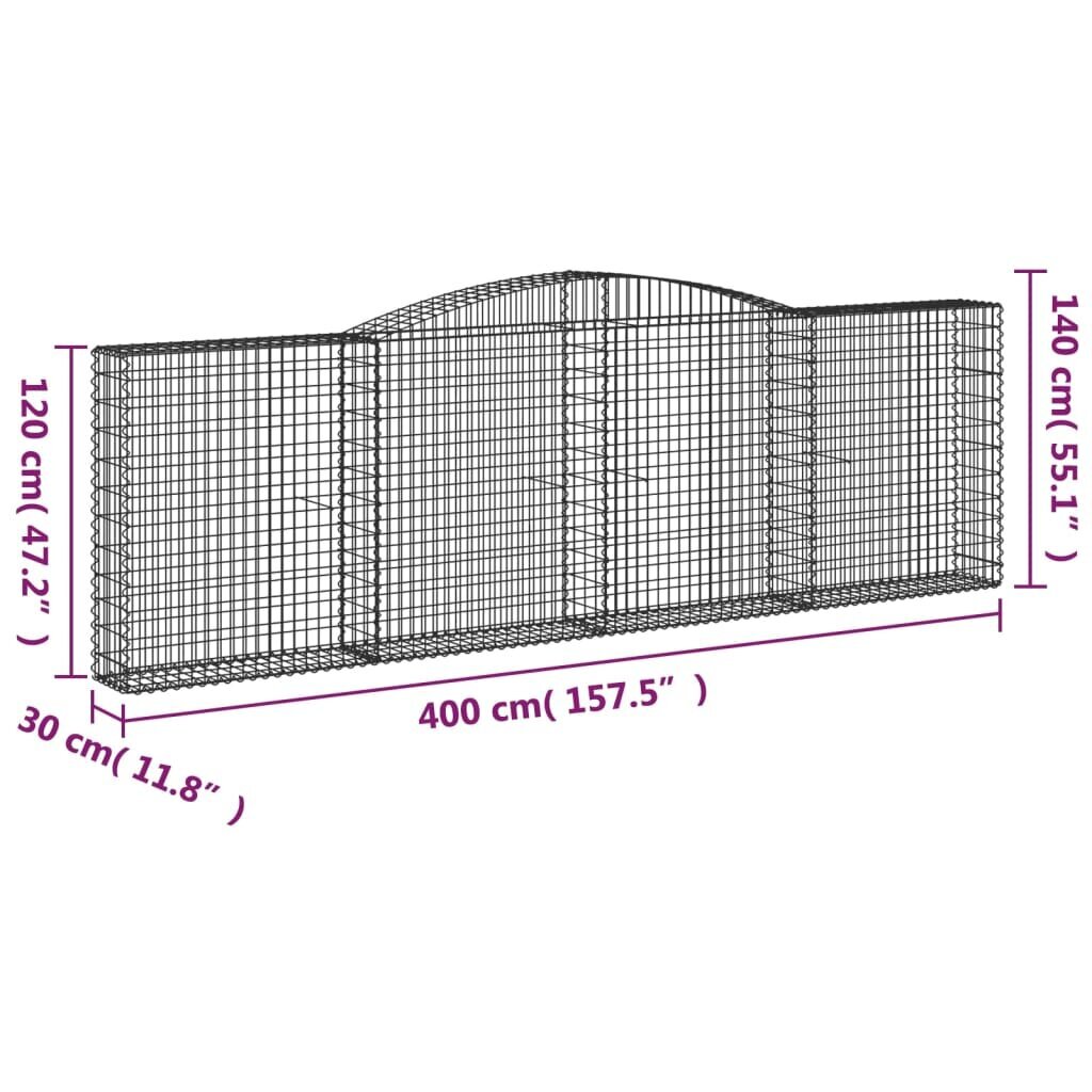 Gabiono krepšiai vidaXL 400x30x120/140 cm kaina ir informacija | Tvoros ir jų priedai | pigu.lt