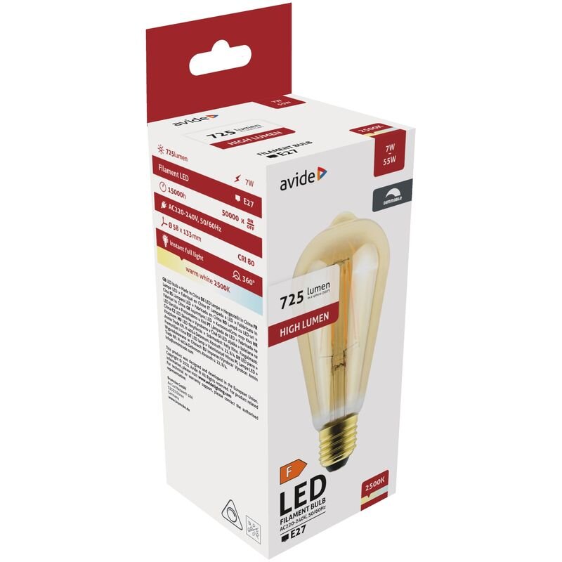 LED lemputė Avide 7W E27 ST57 Dimm/Amber FL цена и информация | Elektros lemputės | pigu.lt