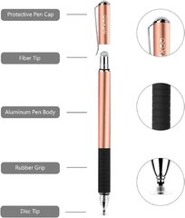 Mixoo Precision Disc Stylus Touch Pen Стилус 2 в 1 Емкостная ручка для сенсорного экрана, совместимая со смартфонами и планшетами, черный + цвет розового золота цена и информация | Аксессуары для планшетов, электронных книг | pigu.lt