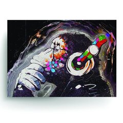 Настенный плакат Banksy граффити Задумчивая обезьяна в наушниках Декор интерьера - 100 х 71 см цена и информация | Интерьерные наклейки | pigu.lt
