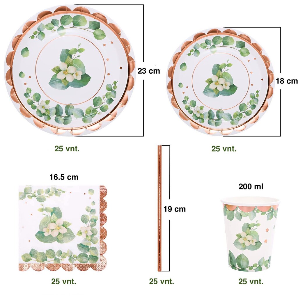 Vienkartinių indų rinkinys šventėms, 25 asmenims цена и информация | Vienkartiniai indai šventėms | pigu.lt
