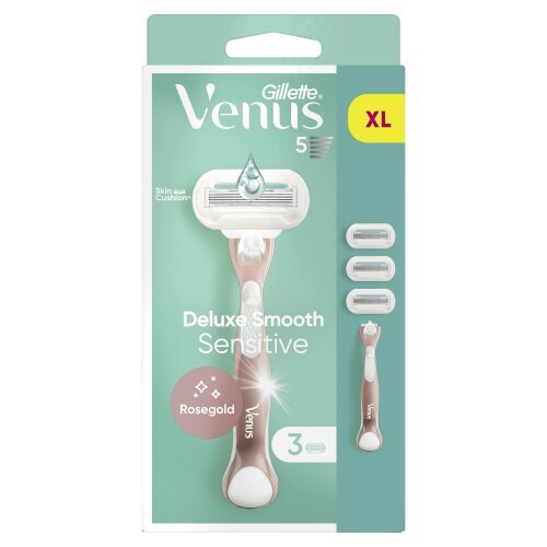 Skustuvas ir skustuvo galvutės Gillette Venus Sensitive Rose Gold, 3 vnt цена и информация | Skutimosi priemonės ir kosmetika | pigu.lt