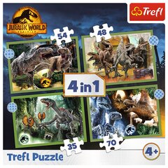 Набор из 4-х пазлов с динозаврами Trefl Jurassic Park, 207 д. цена и информация | Пазлы | pigu.lt