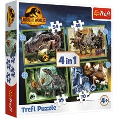 Набор из 4-х пазлов с динозаврами Trefl Jurassic Park, 207 д. цена и информация | Пазлы | pigu.lt