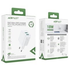 Адаптер питания ACEFAST 2 x USB 3A QC 18W - Белый цена и информация | Зарядные устройства для телефонов | pigu.lt