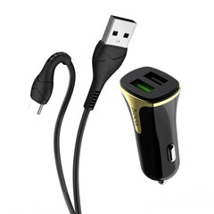 Автомобильная зарядка Hoco Z31 Quick Charge 3.0 (3.4A) с 2 USB портами + Lightning, белая цена и информация | Зарядные устройства для телефонов | pigu.lt