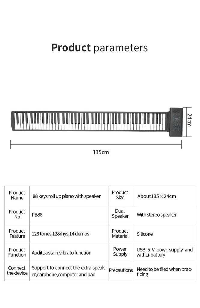 PB88 silikoninis nešiojamas elektroninis pianinas kaina ir informacija | Lavinamieji žaislai | pigu.lt