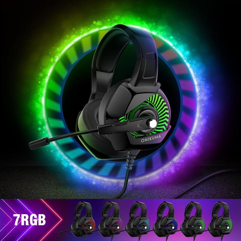 Žaidimų ausinės ONIKUMA GAMING K6 su RGB besikeičiančiomis spalvomis kaina ir informacija | Ausinės | pigu.lt