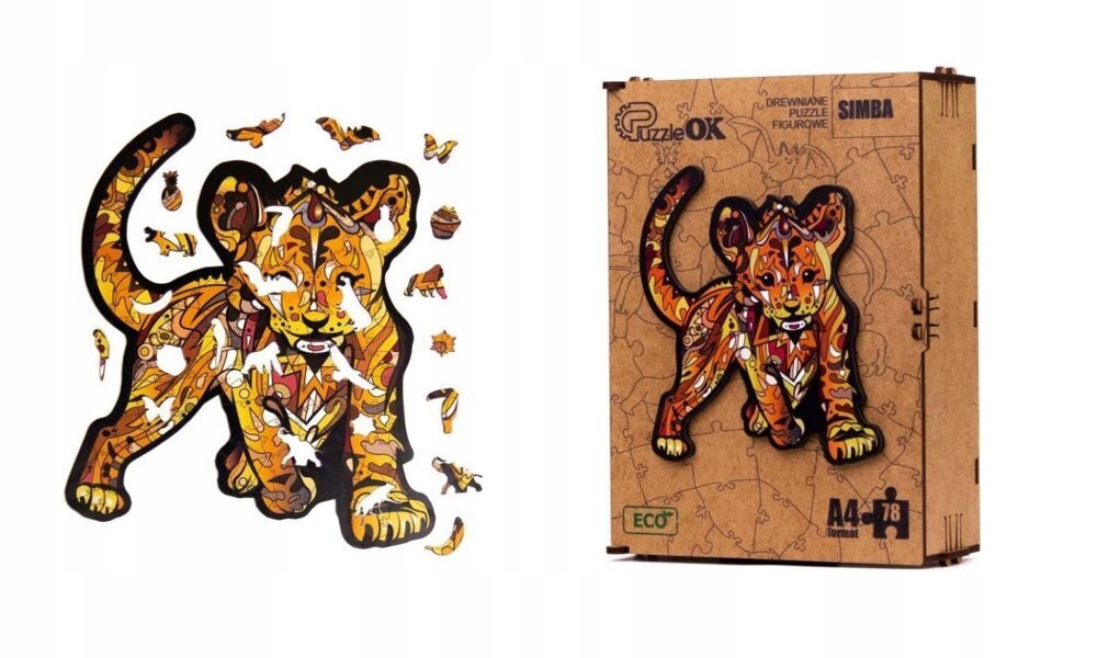 Medinė dėlionė PuzzleOK EKO Simba, 78 d. kaina ir informacija | Dėlionės (puzzle) | pigu.lt