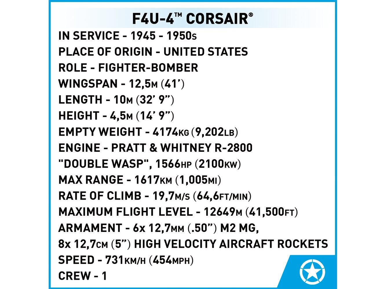 Konstruktorius Cobi F4U-4 Corsair, 1/32, 2417 цена и информация | Konstruktoriai ir kaladėlės | pigu.lt