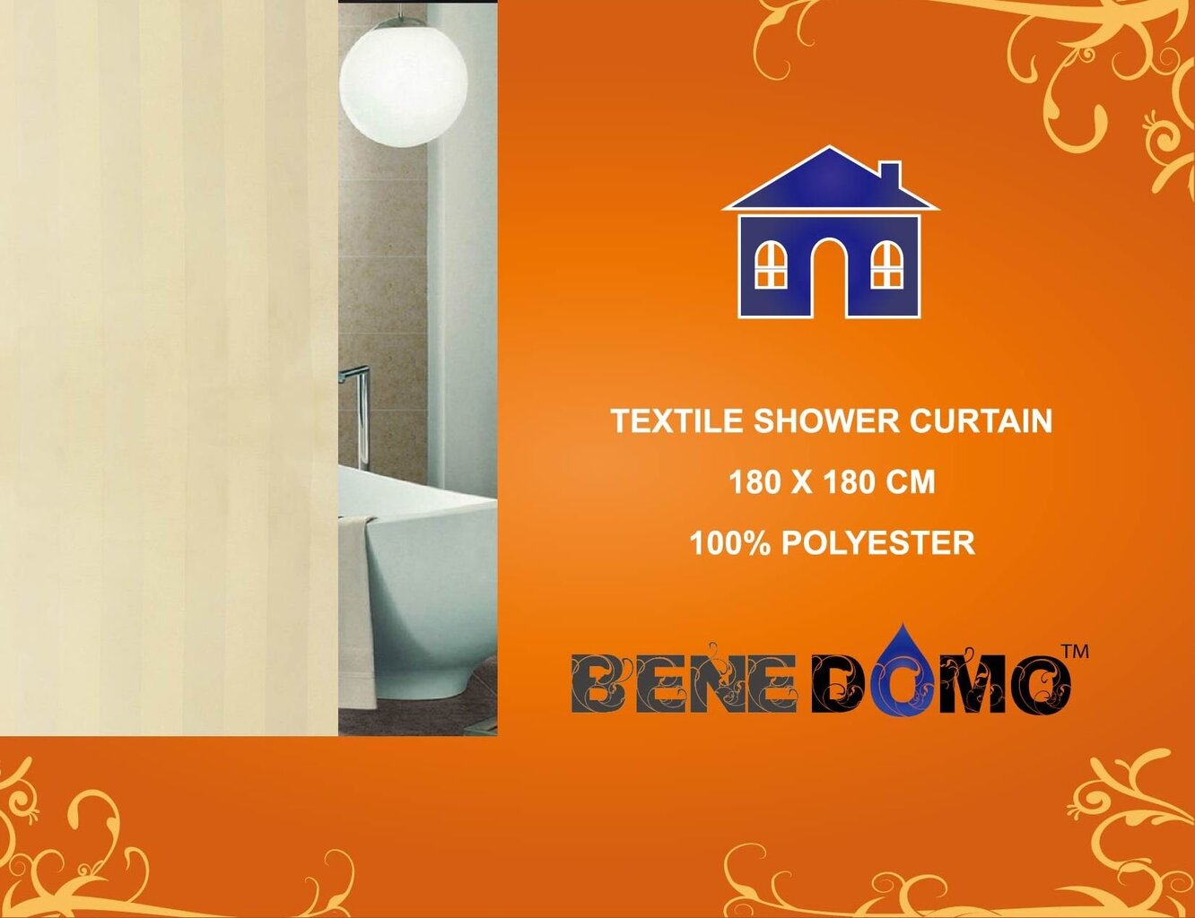 Tekstilinė vonios užuolaida 180x180 cm Benedomo цена и информация | Vonios kambario aksesuarai | pigu.lt