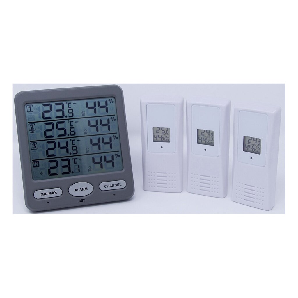 Bevielis termometras higrometras su 3 belaidėmis stotelėmis TFA 30-3054-10 цена и информация | Meteorologinės stotelės, termometrai | pigu.lt