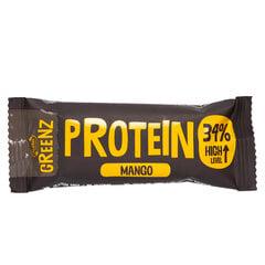 Batonėlis su juoduoju šokoladu Greens Protein Mango, 32 g kaina ir informacija | Saldumynai | pigu.lt