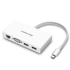 Адаптер Ugreen 40378 MM135 4in1 Type-C До 2USB3.0 VGA 100mbps для HUAWEI Mate40/P50 Samsung S20 цена и информация | Адаптеры, USB-разветвители | pigu.lt